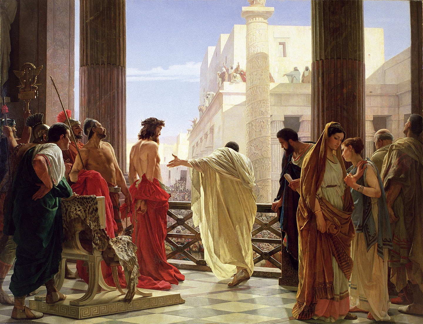 Bức “Ecce Homo” (Hãy nhìn Ngài!), họa sỹ Atonio Ciseri, từ năm 1871 đến năm 1891. Tranh sơn dầu trên vải canvas; kích thước: 148 ⅘ inch x 115 inch (~ 3.8 m x 3 m). Phòng trưng bày Nghệ thuật Hiện đại ở Cung điện Pitti, Florence. (Ảnh: Tư liệu công cộng)