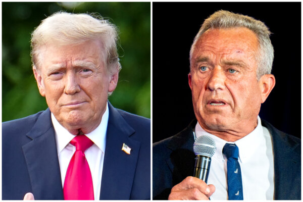 (Trái) Cựu Tổng thống Donald Trump tổ chức một cuộc tập hợp tại South Bronx ở New York, hôm 23/05/2024. (Phải) Ứng cử viên tổng thống độc lập Robert F. Kennedy Jr. diễn thuyết trước những người tham dự trong một cuộc tập hợp tại Brazos Hall ở Austin, Texas, hôm 13/05/2024. (Ảnh: Samira Bouaou/The Epoch Times; Brandon Bell/Getty Images)