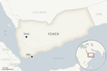 Một bản đồ định vị Yemen với thủ đô Sanaa của nước này. (Ảnh: AP Photo)