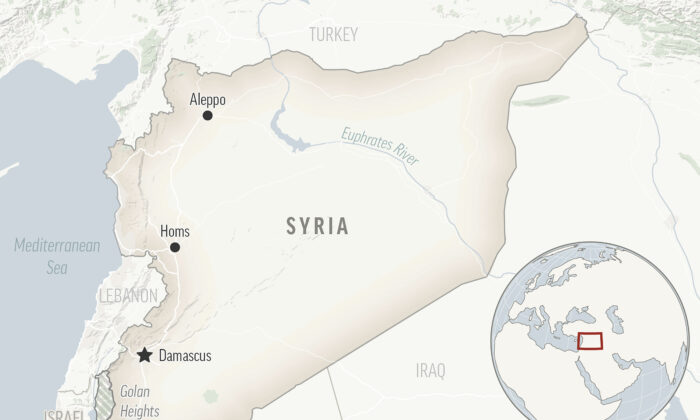 Một bản đồ định vị đất nước Syria với thủ đô Damascus. (Ảnh: AP Photo)