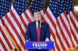 Cựu Tổng thống Donald Trump và là ứng cử viên tổng thống của Đảng Cộng Hòa trình bày trong cuộc họp báo tại Trump Tower ở thành phố New York hôm 31/05/2024. (Ảnh: Angela Weiss/AFP qua Getty Images)