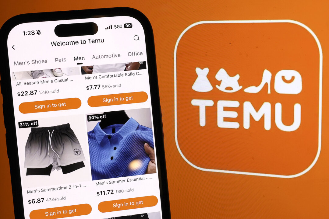 Logo Temu trên máy một điện toán xách tay ở San Anselmo, California, hôm 26/02/2024. (Ảnh minh họa của Justin Sullivan/Getty Images)